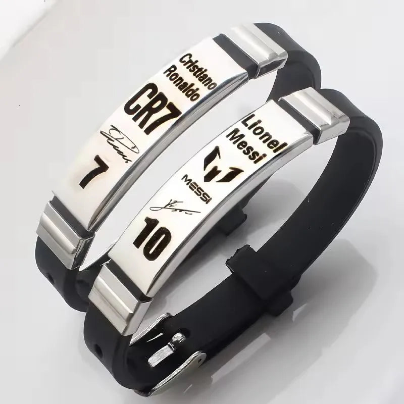 Lionel Messi • Cristiano Ronaldo • Neymar Stainless Steel & Silicone Bracelet – Football Star Men’s Wristband Gift