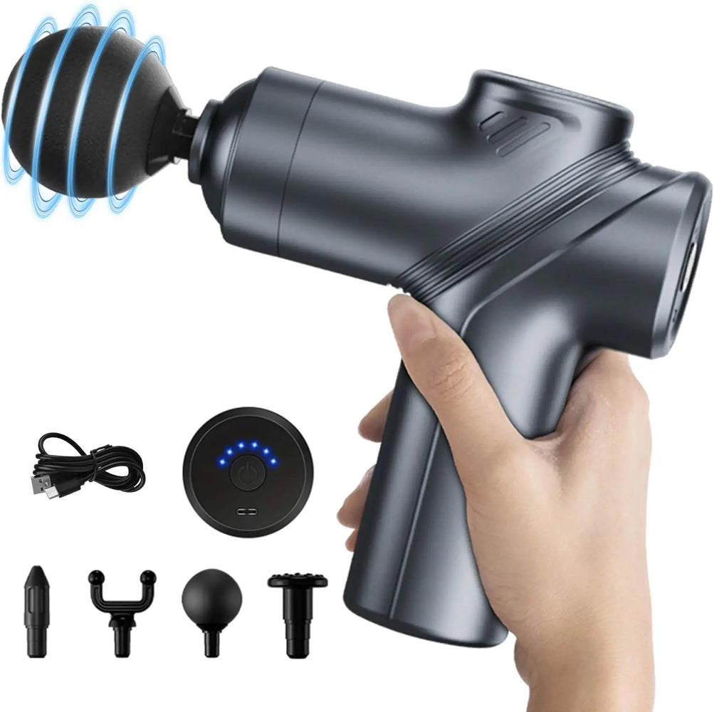Mini Deep Tissue Massage Gun – Quiet Brushless Motor with 4 Interchangeable Heads | Portable Muscle Massage & Relaxation Device