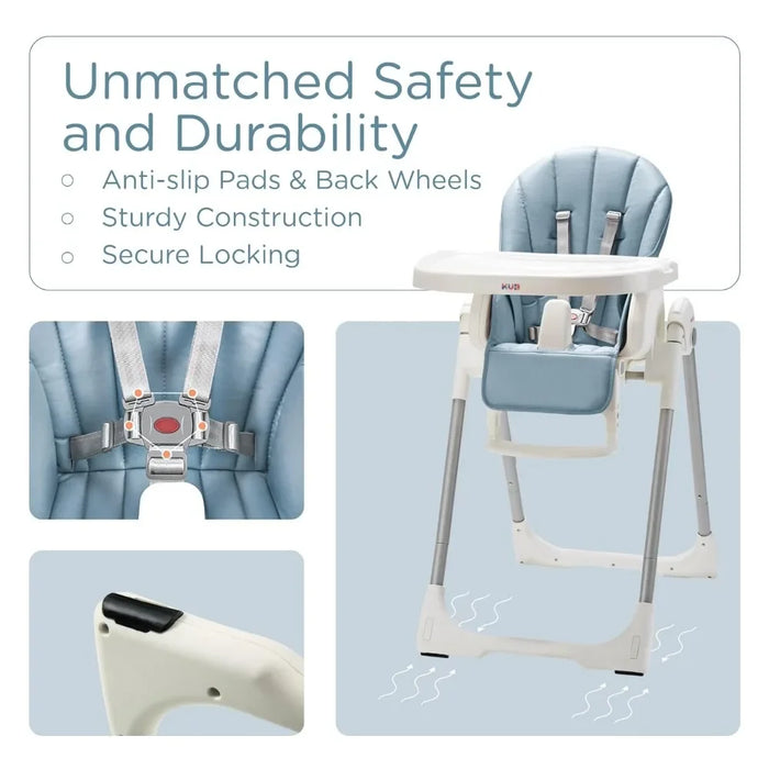 KÜB™ 3-in-1 Foldable Baby High Chair – Convertible Feeding, Booster & Toddler Seat with Removable Tray (Blue)