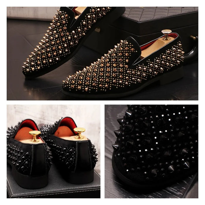 Luxury Brand Men's Fashion Rivets Loafers Handmade Shoes