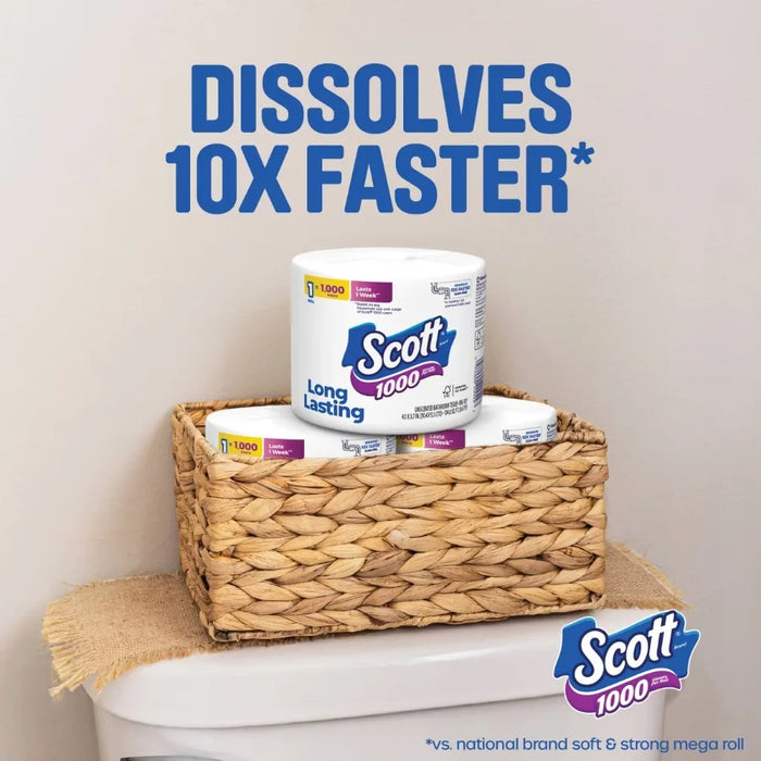 1000 Septic-Safe 1-Ply Toilet Paper - 4 Rolls: 1000 Sheets Per Roll