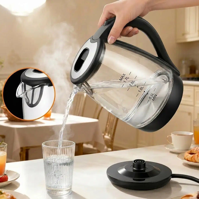 1.7L Glass Electric Kettle – Fast Boil Water Heater with LED Light, Auto Shut-Off & Boil-Dry Protection