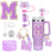 8-Piece Accessories Set for Stanley 30oz & 40oz Tumblers – Silicone Straw Covers, Protective Boot, Handle Charm & Initial Stickers