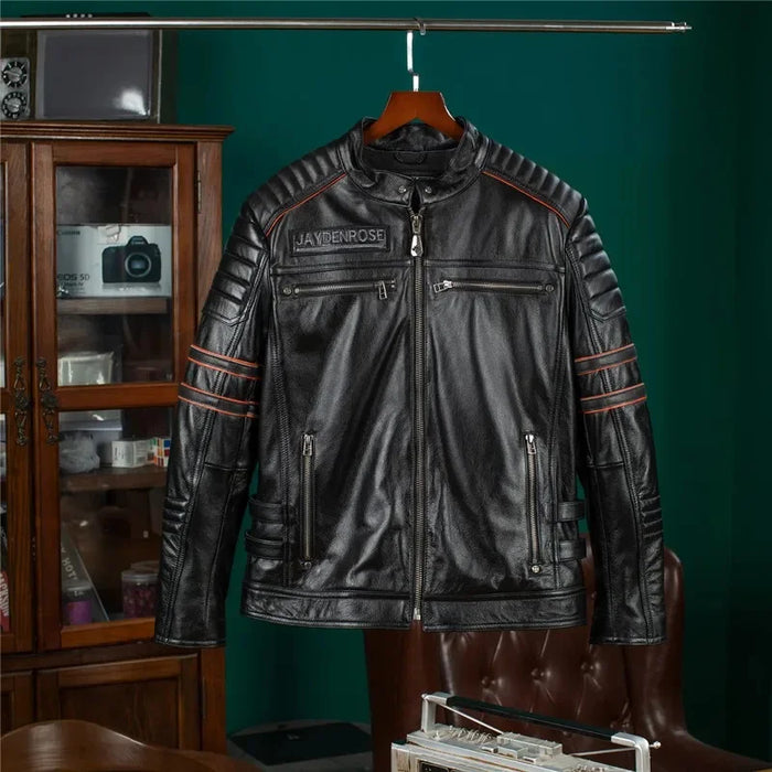 Black Short Rider Genuine Leather Jacket.