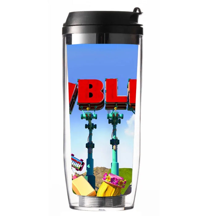 Roblox Double Straw Water Cup – Heat-Insulated Plastic Drink Tumbler for Kids, Game Gift for Birthdays