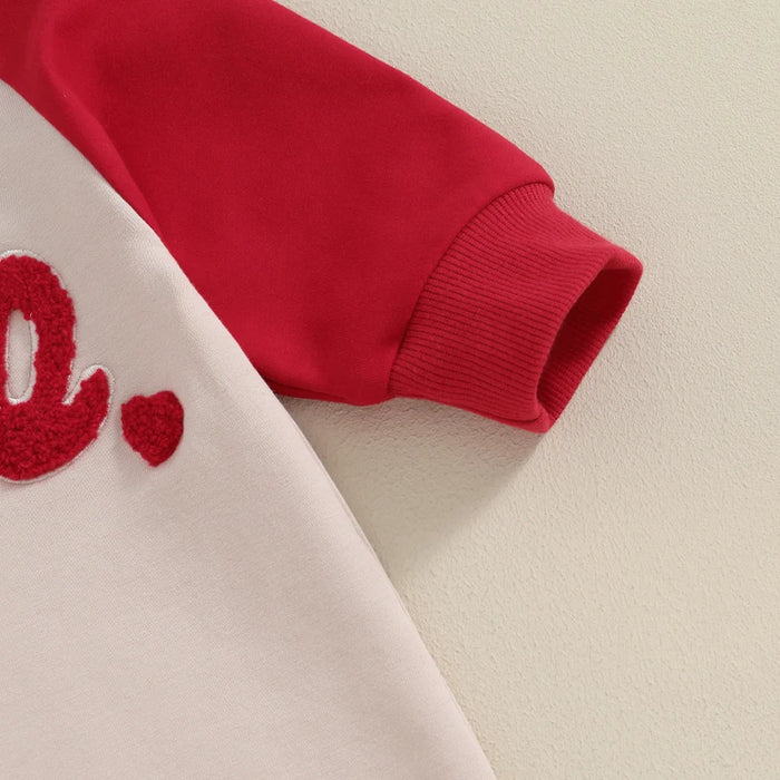 Baby Girl Valentine's Day Romper – Heart Embroidered Long Sleeve Jumpsuit (0–18M)