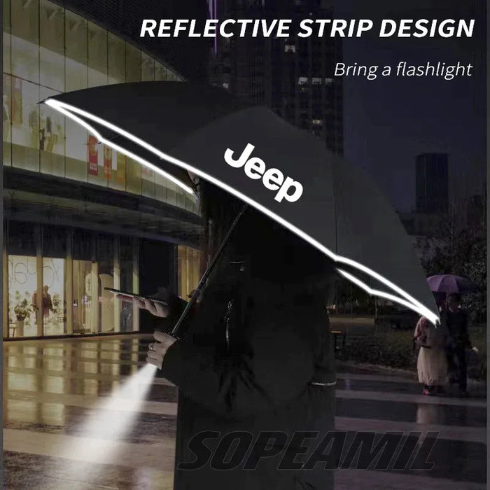 Jeep LED Light Automatic Folding Windproof Umbrella – All-Weather Compact Umbrella for Jeep Grand Cherokee, Wrangler, Gladiator, Compass & More