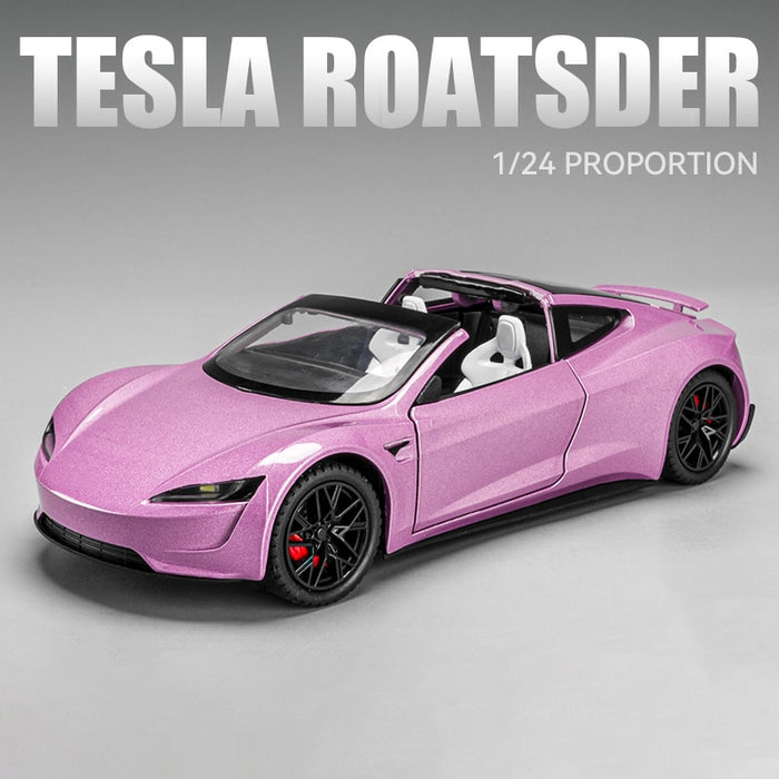 1:24 Tesla Roadster Model Y Model 3 Alloy Toy Car Model Wheel Steering Sound and Light Children's Toy Collectibles