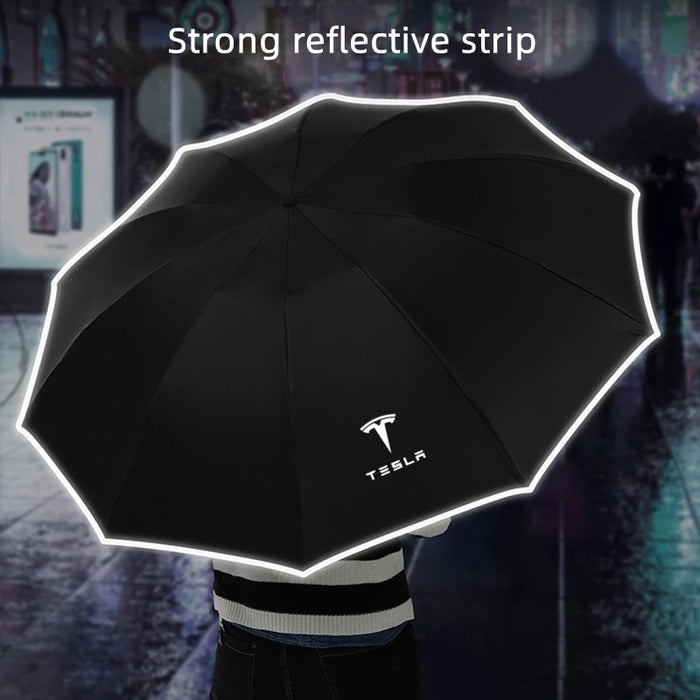 Fully Automatic UV Umbrella With LED Flashlight Reflective Stripe Reverse Umbrella For teslas model 3 model X Y S
