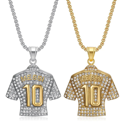 Messi 10 Jersey Pendant Chain Necklace Hip Hop Jewelry