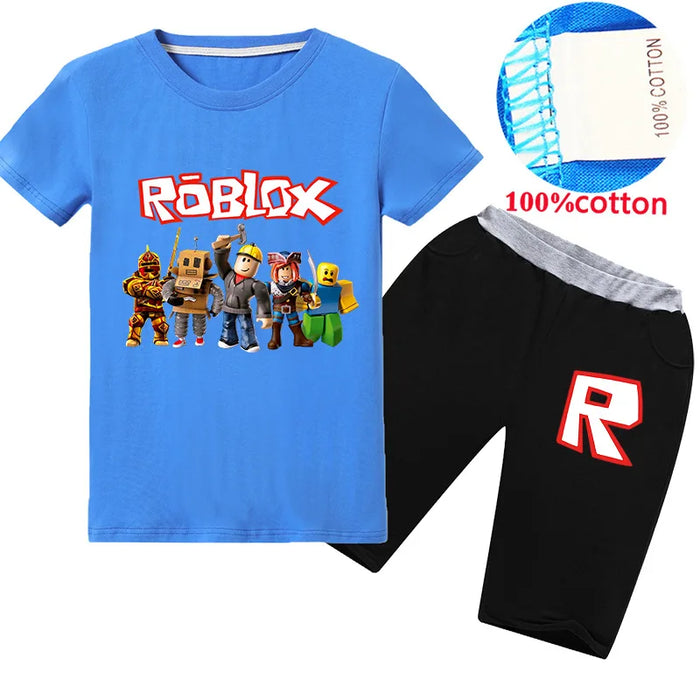 Roblox™ Kids 2-Piece Summer Set – Roblox-Inspired Cartoon T-Shirt & Shorts for Boys & Girls