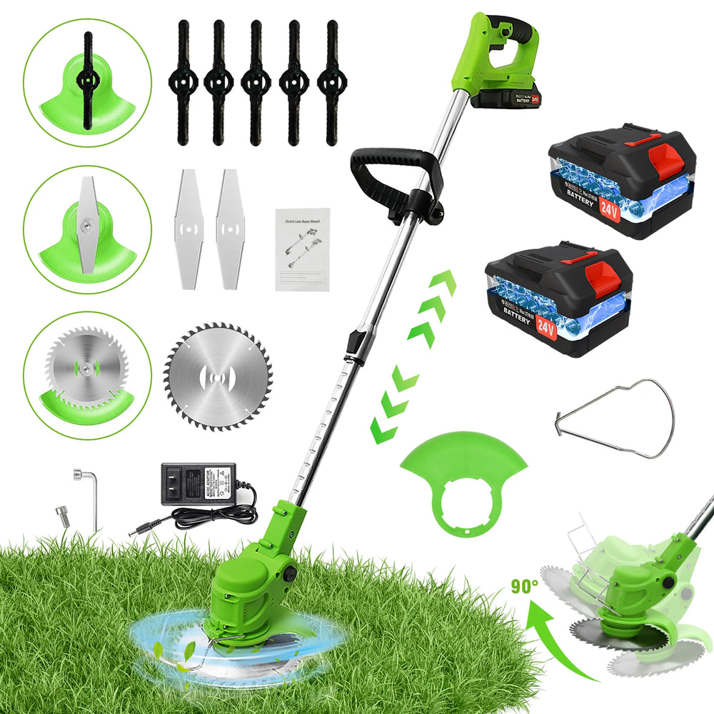 2-in-1 Cordless Electric Grass Trimmer & Lawn Edger – 650W Brushless Motor, 18,000 RPM, 24V Dual Battery Garden Cutter