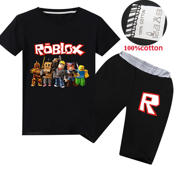 Roblox™ Kids 2-Piece Summer Set – Roblox-Inspired Cartoon T-Shirt & Shorts for Boys & Girls