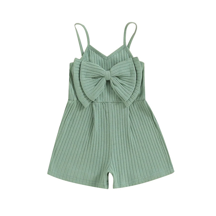 Baby Girl Ribbed Bow Romper – Sleeveless Summer Jumpsuit for Toddlers (6M–4Y)