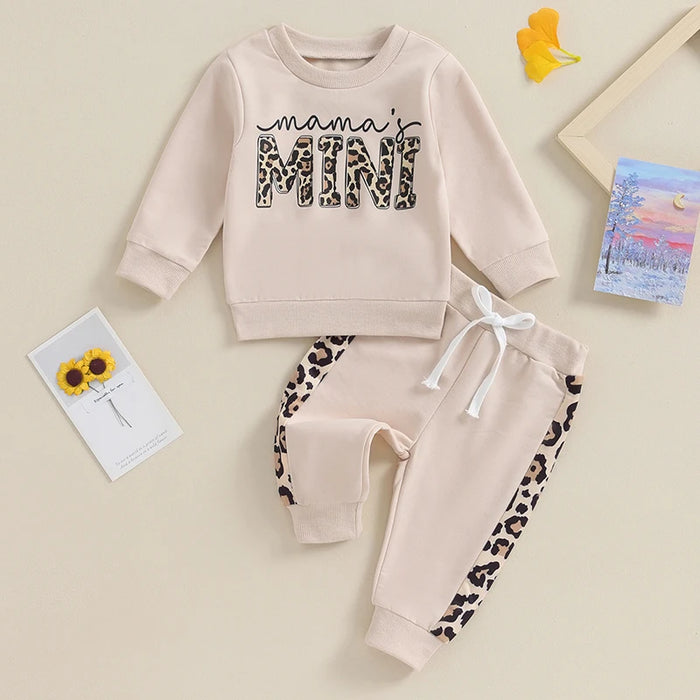 Baby Girl Leopard Print Outfit – 2PC Long Sleeve Pullover & Strap Pants Set (0–3Y)