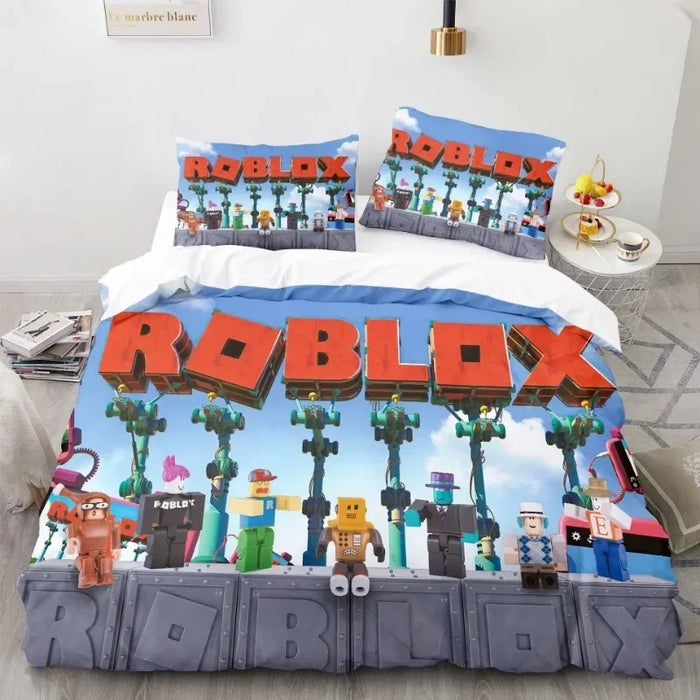 Roblox™ Kids Bedding Set – Colorful Game-Inspired Quilt Cover & Sheet for Dorm or Bedroom