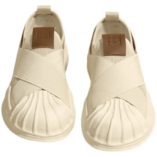 Off-White Black Women’s Slip-On Sneakers – Stylish Mesh Breathable Casual Shoes