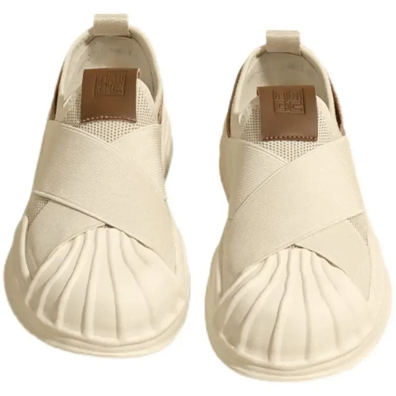 Off-White Black Women’s Slip-On Sneakers – Stylish Mesh Breathable Casual Shoes