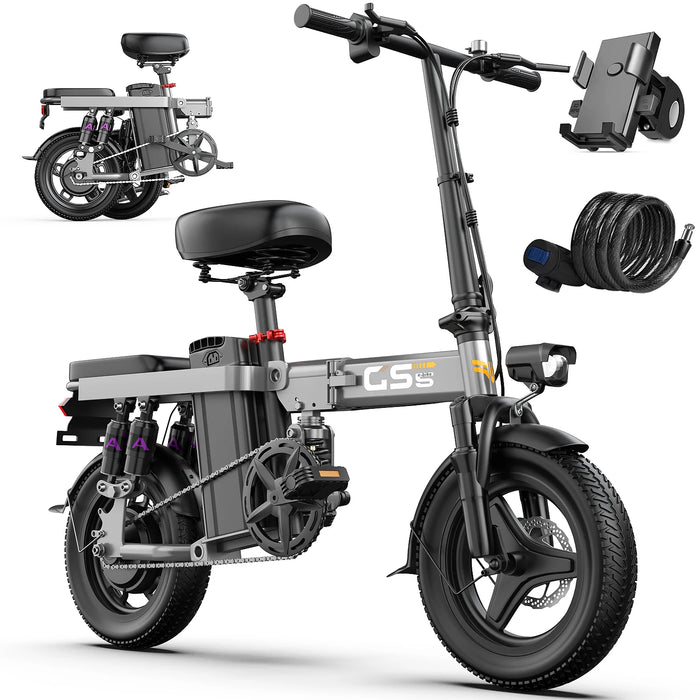 GS5 Smart Folding E-Bike | 30+ MPH High-Torque Electric City Rider | 11-Point Shock Absorption & Portable 14-Inch Fat Tire Design