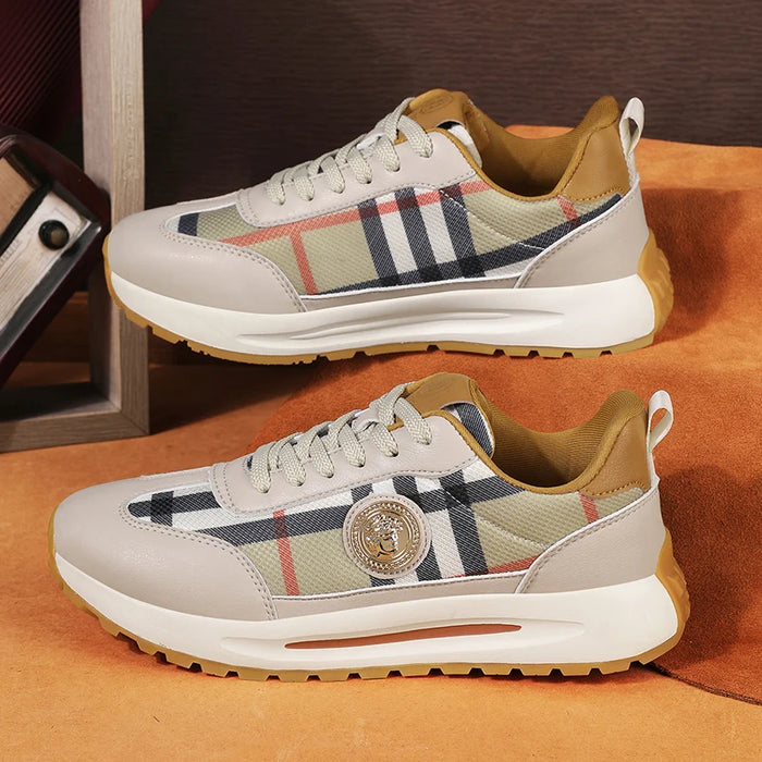 Retro Burberry-Inspired Luxury Sneakers – Classic Plaid Lace-Up Designer Shoes for Men & Women