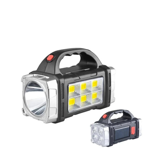 Solar-Powered 3-in-1 LED Searchlight | USB Rechargeable Flashlight & COB Work Light with Emergency Phone Charger