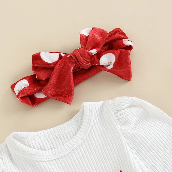3PCS Baby Girl Christmas Outfit – Santa Claus & Letter Print Long Sleeve Top, Flare Pants & Headband (0-18M)