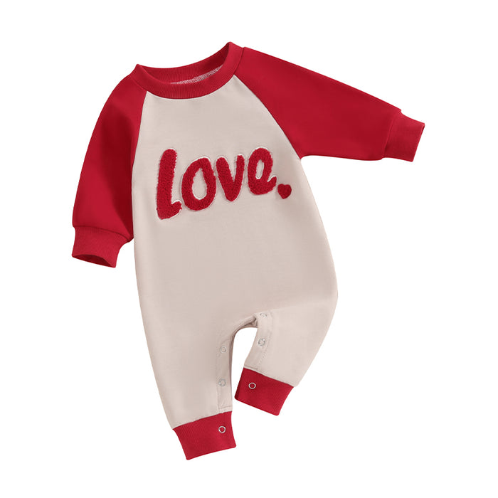 Baby Girl Valentine's Day Romper – Heart Embroidered Long Sleeve Jumpsuit (0–18M)