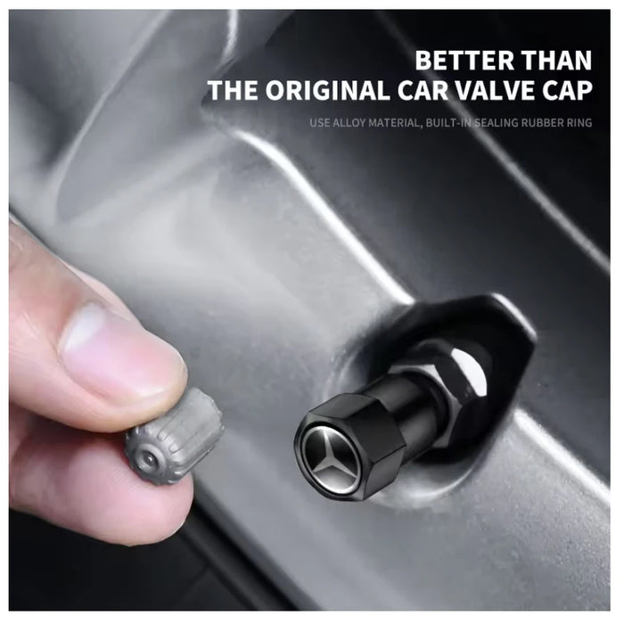 4PCS Mercedes-Benz AMG Metal Tire Valve Stem Caps – Premium Wheel Dust Covers for Mercedes A/B/C/E/S/GLC/CLA/GLE/W204/W205