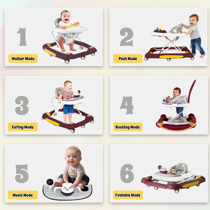 Baby Multi-Functional Adjustable Walker with Canopy – Anti-Rollover Sit-to-Stand Baby Walker & Rocker for Boys and Girls