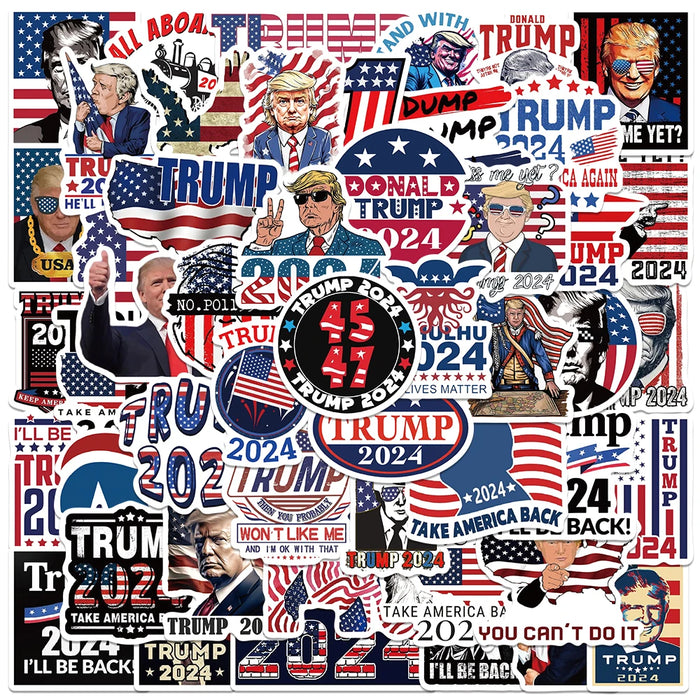 50pcs American Trump Graffiti Decals Laptop Guitar Skateboard Luggage Waterproof Stickers