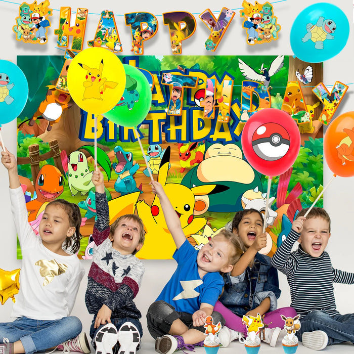 38PCS Pokémon Birthday Party Supplies Set – Pikachu Themed Decorations with Balloons, Banner, Tablecloth & More