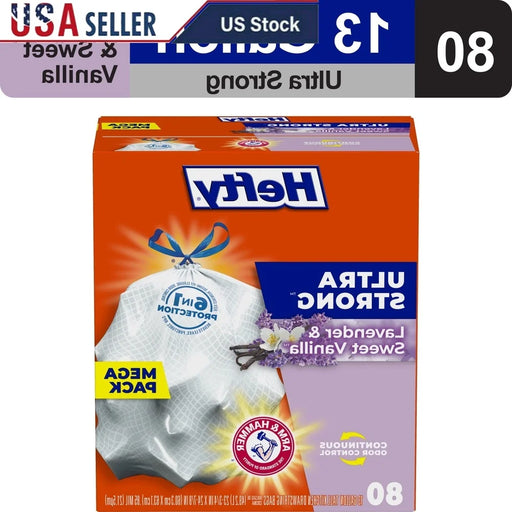 Ultra Strong 13-Gallon Tall Kitchen Trash Bags – Odor Control with Lavender & Sweet Vanilla Scent, Leak-Resistant Drawstring, 80 Count