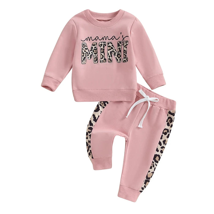 Baby Girl Leopard Print Outfit – 2PC Long Sleeve Pullover & Strap Pants Set (0–3Y)