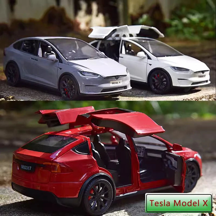 1:24 Tesla X Die-Cast Model – Alloy Pull-Back Car with Sound & Light, Metal Simulation Toy for Kids & Collectors