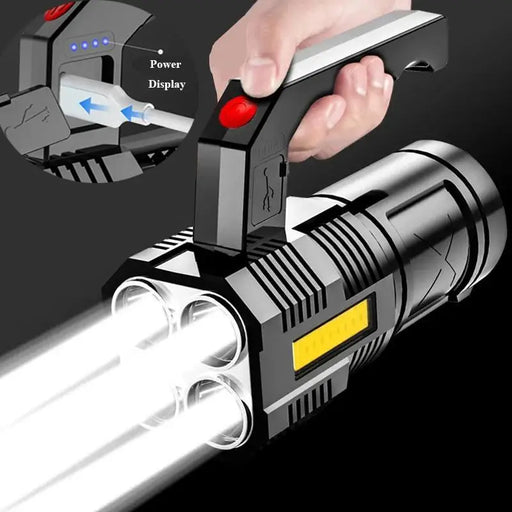 2-in-1 Rechargeable Searchlight & Work Light | High-Power Long-Beam Flashlight for Camping, Patrol, and Emergencies