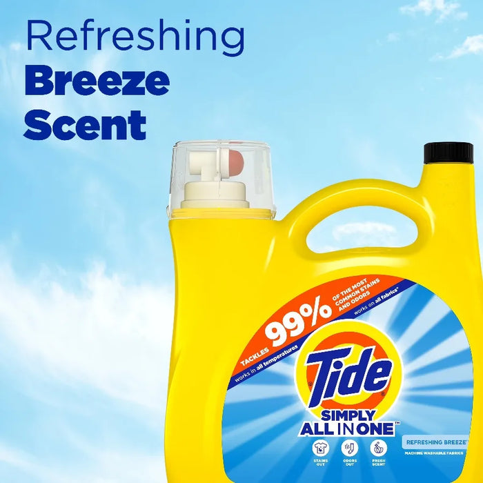 ICUTE-Tide Simply Laundry Detergent Liquid All-In-One, Refreshing Breeze Scent, 117 fl oz, 89 Loads
