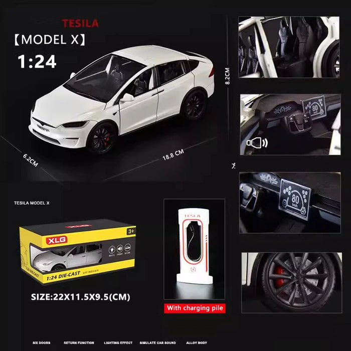 1:24 Tesla X Die-Cast Model – Alloy Pull-Back Car with Sound & Light, Metal Simulation Toy for Kids & Collectors