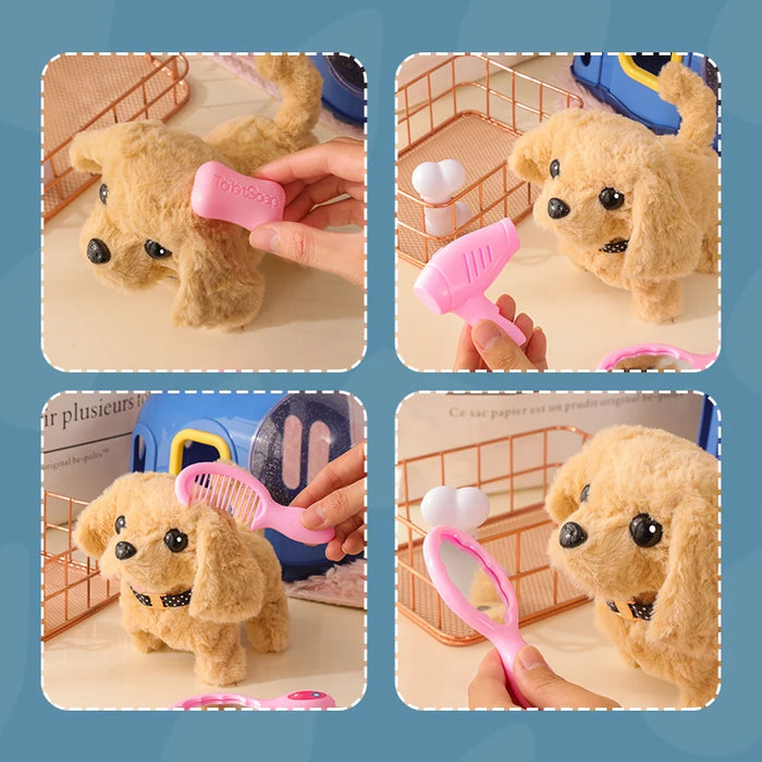 Children Pretend Play Pet Care Set Simulation Electric Plush Stuffed Dog Cat Rabbit Toy