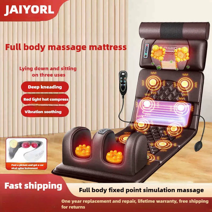 Electric Full-Body Massage Mattress with Heat & Airbags – Shoulder, Neck, Waist & Back Kneading Vibration Therapy Cushion with Hand Controller