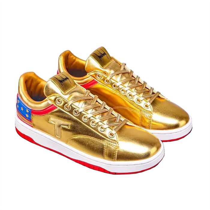 Trump Gold MAGA Never Surrender Shooting Makes Me Stronger Sneakers