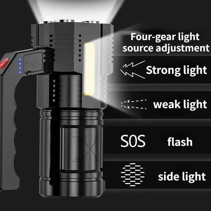 2-in-1 Rechargeable Searchlight & Work Light | High-Power Long-Beam Flashlight for Camping, Patrol, and Emergencies
