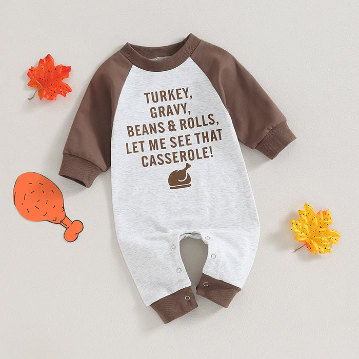 Baby Boy Thanksgiving Romper – Long Sleeve Letter Print Jumpsuit (0–18M)