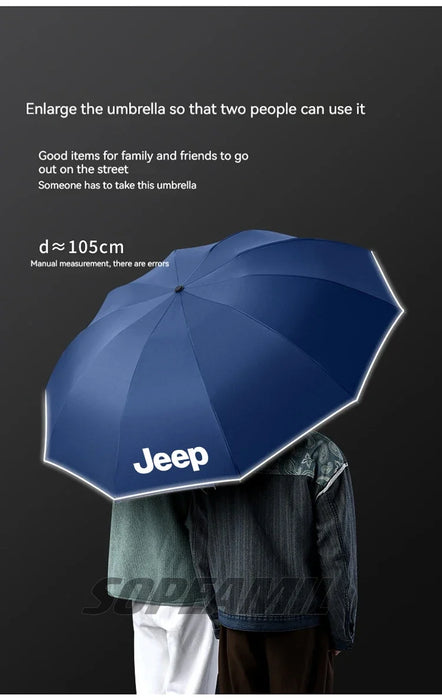 Jeep LED Light Automatic Folding Windproof Umbrella – All-Weather Compact Umbrella for Jeep Grand Cherokee, Wrangler, Gladiator, Compass & More