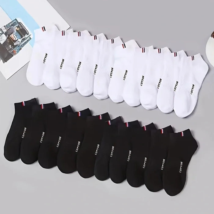 20/50 Pairs Men’s Short Crew Socks – Soft, Comfortable Black & White Athletic Socks for Everyday Wear