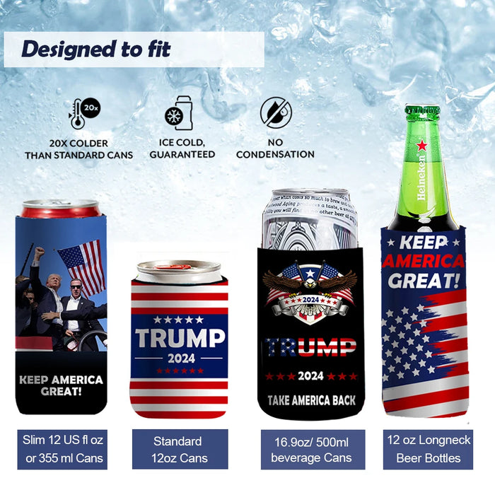 12 Pack Gift Set Collapsible Beer Bottle Beverage Cooler Sleeves Donald Trump 2024 Take America Back