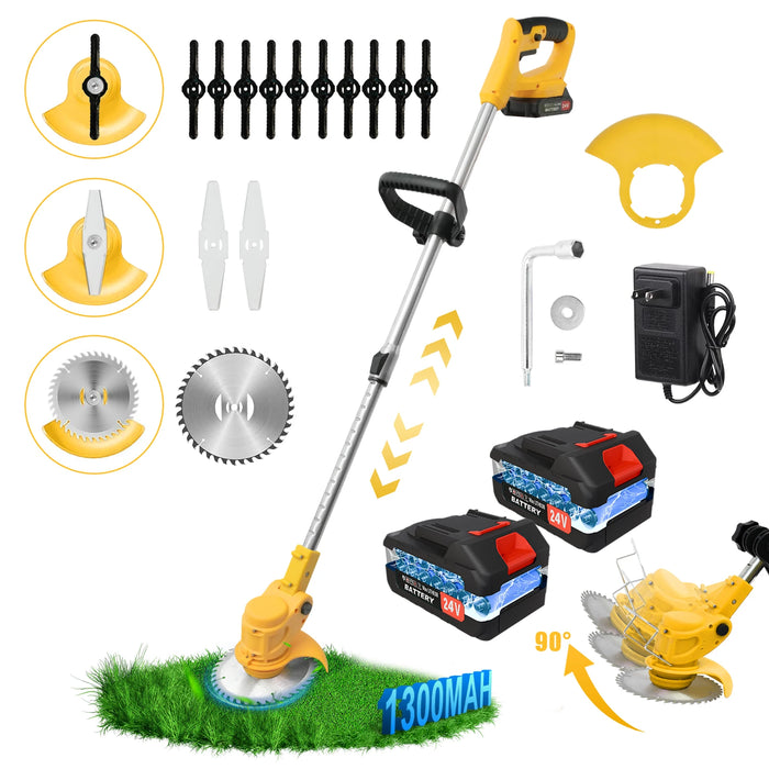 2-in-1 Cordless Electric Grass Trimmer & Lawn Edger – 650W Brushless Motor, 18,000 RPM, 24V Dual Battery Garden Cutter