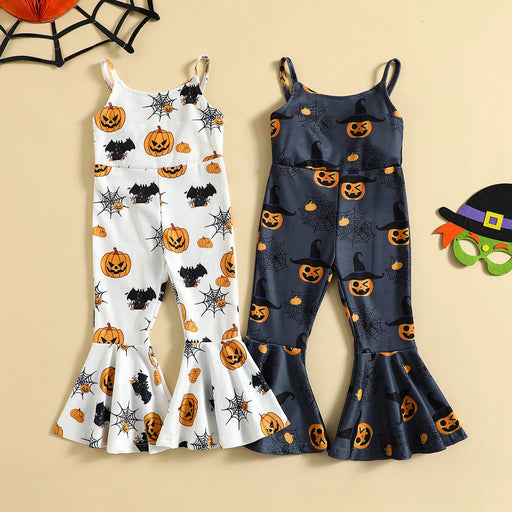 Toddler Halloween Jumpsuit – 0–5Y Sleeveless Spaghetti Strap Bodysuit with Flared Hem for Boys & Girls