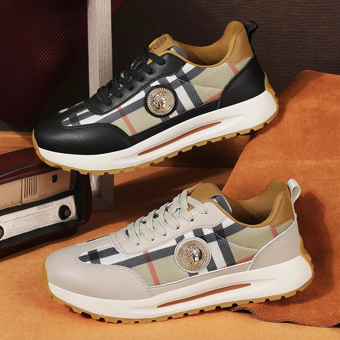 Retro Burberry-Inspired Luxury Sneakers – Classic Plaid Lace-Up Designer Shoes for Men & Women