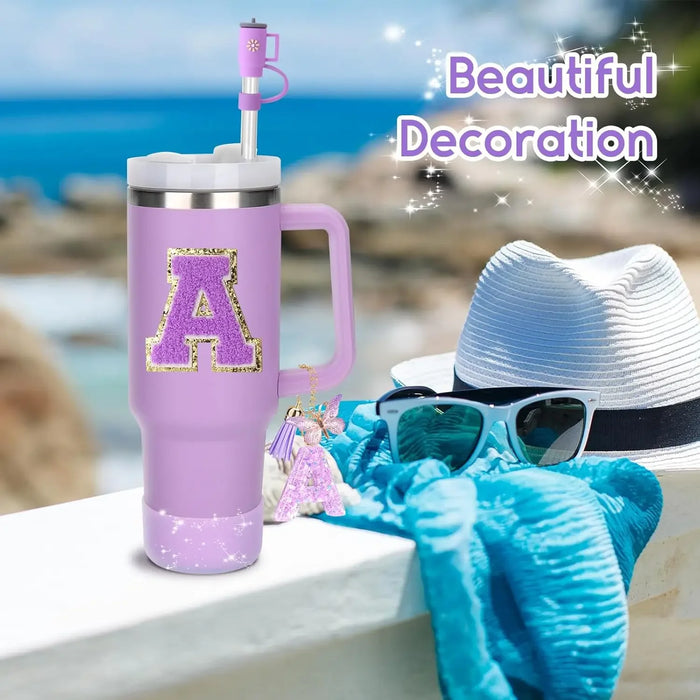8-Piece Accessories Set for Stanley 30oz & 40oz Tumblers – Silicone Straw Covers, Protective Boot, Handle Charm & Initial Stickers