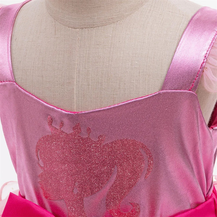 Fly Sleeve Barbie Party Dresses for Girl Pink Tulle Princess Dress Birthday Prom Gown